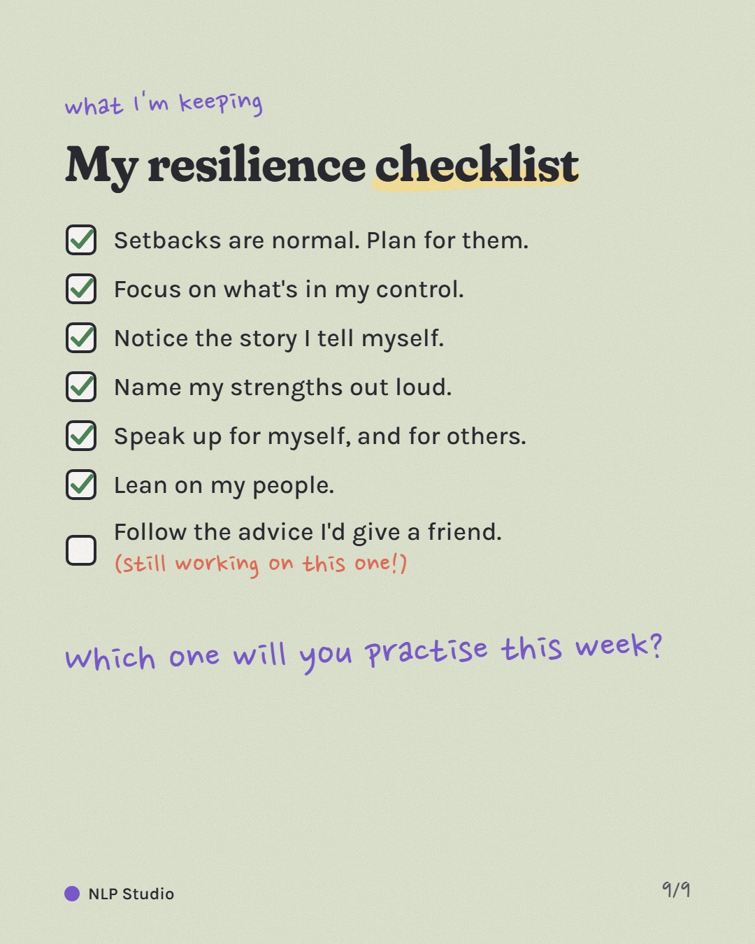 My resilience checklist.